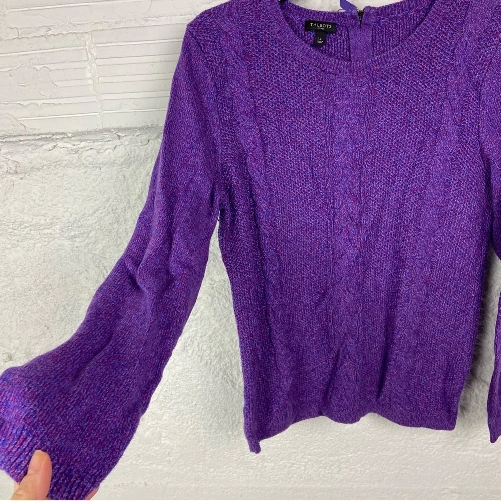 Talbots chunky cable knit Rich Purple Women's Crew Neck Sweater SZ large petite - Picture 6 of 12